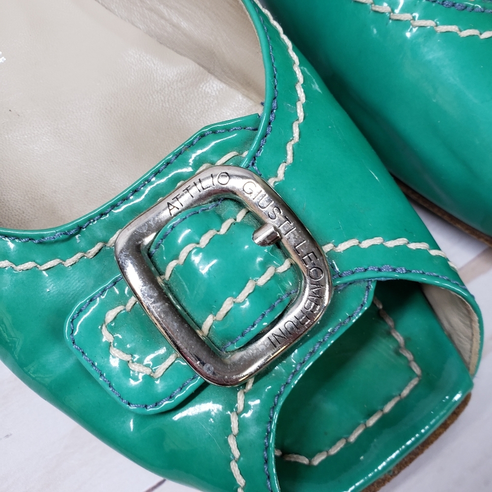 Attilio Giusti Leombruni greenish peeptoe kitten block 39 - Picture 3 of 9